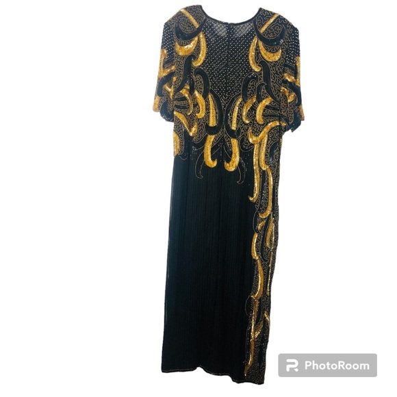 Vintage Riva Designs beaded and sequins black and gold dress SZ 1X. I-6 - Picture 5 of 13